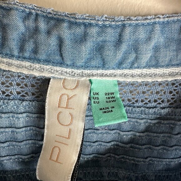 Pilcro Anthropologie Button Down Top Womens 18W Blue Denim Chambray Cottagecore - Picture 7 of 9